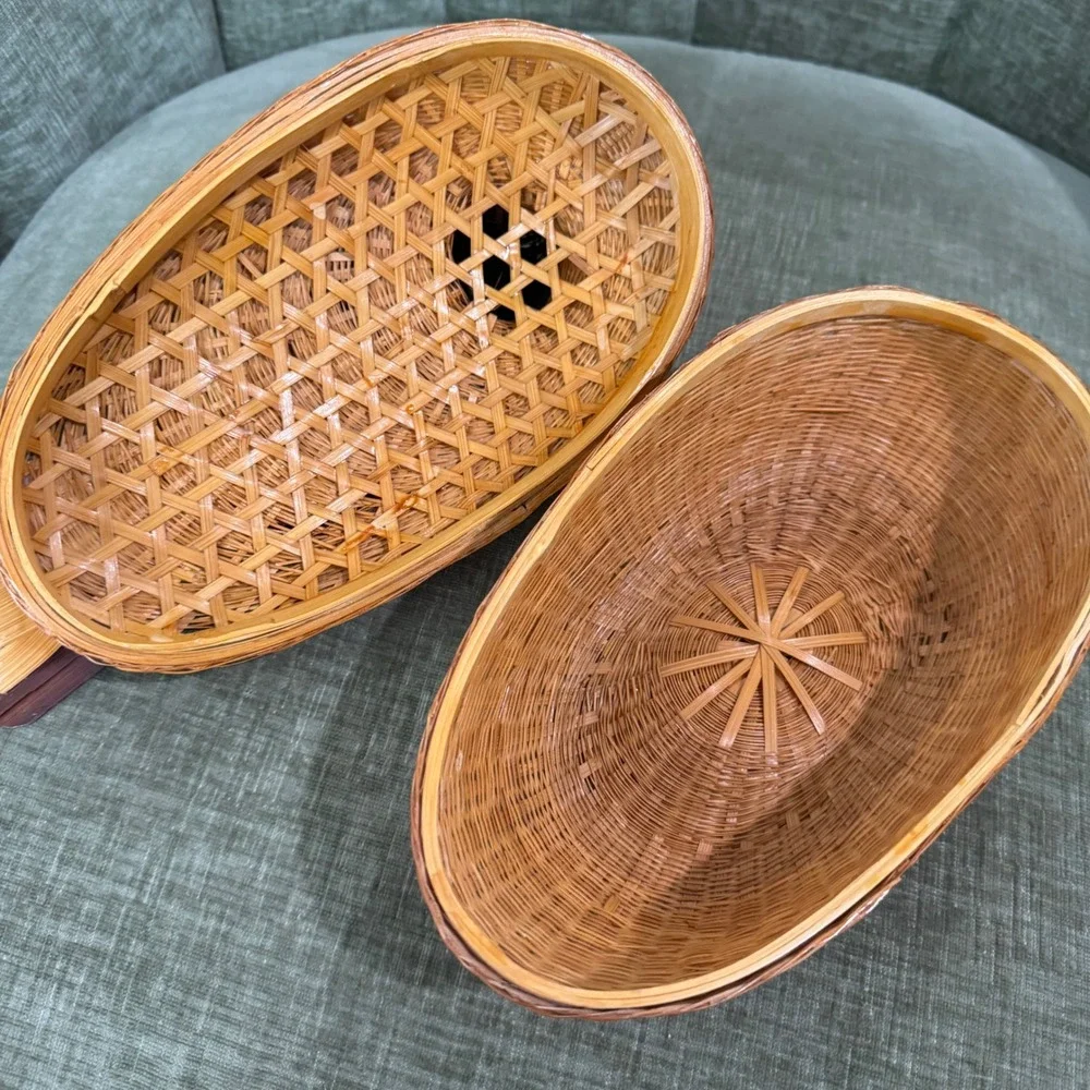 Vintage Duck Wicker Basket Brown Woven Mallard Storage Trinket Box Decoy